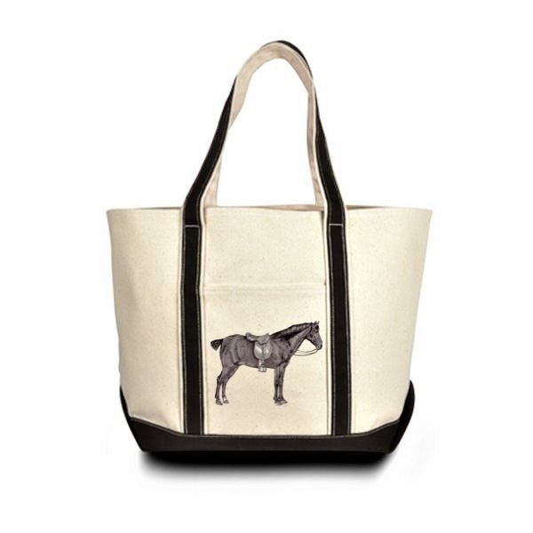 Off White Horse and Saddle Equestrian Canvas Tote Bag