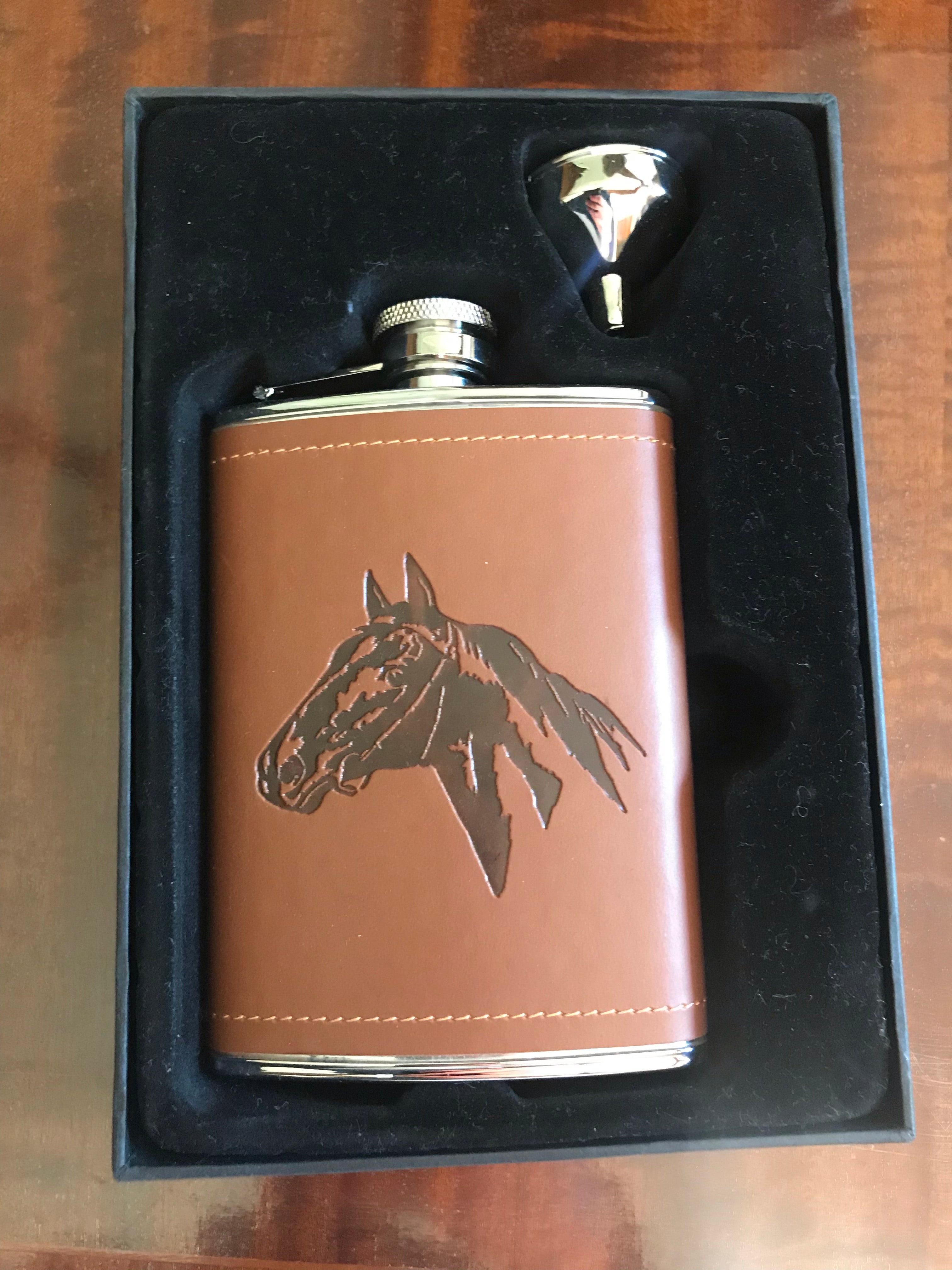Embossed Faux Leather Horse Flask