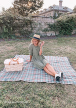 Load image into Gallery viewer, Recycled Wool Waterproof Picnic Blanket in Assorted Colours and Tartans and Leather Carrying Strap Set
