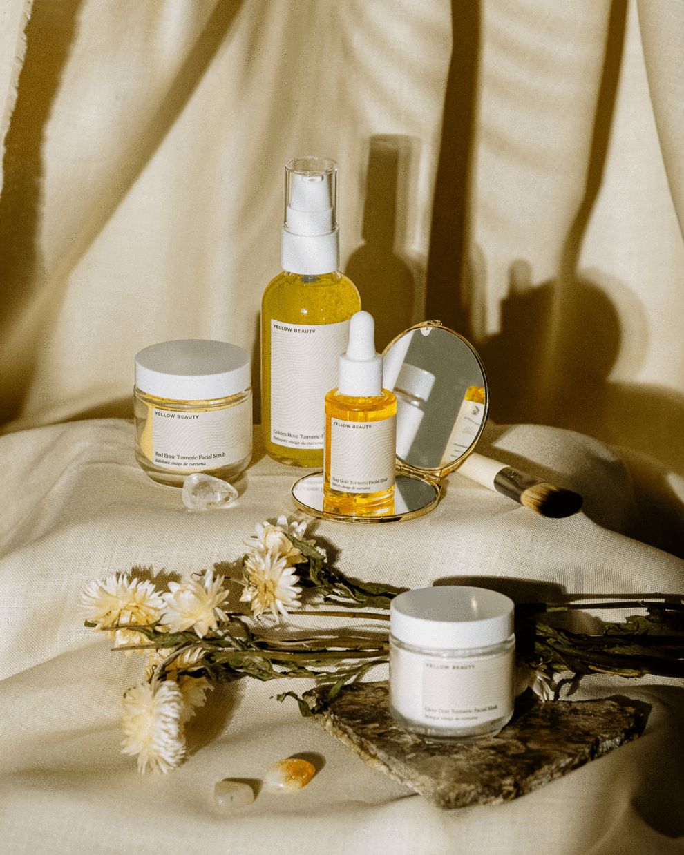 Set of Four Yellow Beauty Products (Golden Hour, Red Erase, Glow Dust and Stay Gold)