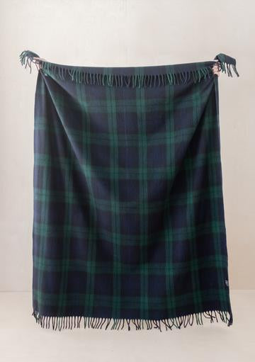 Recycled Wool Waterproof Picnic Blanket in Assorted Colours and Tartans and Leather Carrying Strap Set