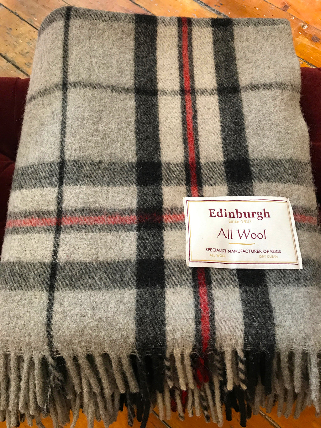 Scottish Tartan Wool Blanket in Thomson Grey. Woven in the UK. Buy online at Red Scarf Equestrian Canada