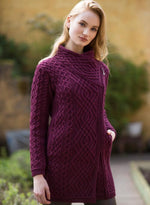Load image into Gallery viewer, Aran Wool Sweaters for Women:  Long Side Zip Coat made from Merino Wool in Ireland. Buy online at Red Scarf Equestrian Canada
