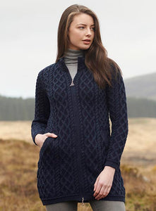  Aran Wool Sweaters for Women: Long Plated Zip Coat made from Merino Wool in Ireland. Buy online at Red Scarf Equestrian Canada
