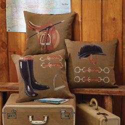 English Equestrian Gear Tapestry Pillows - Riding Boots