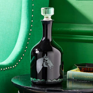Thoroughbred Old Fashioned Black Etched Glass Decanter
