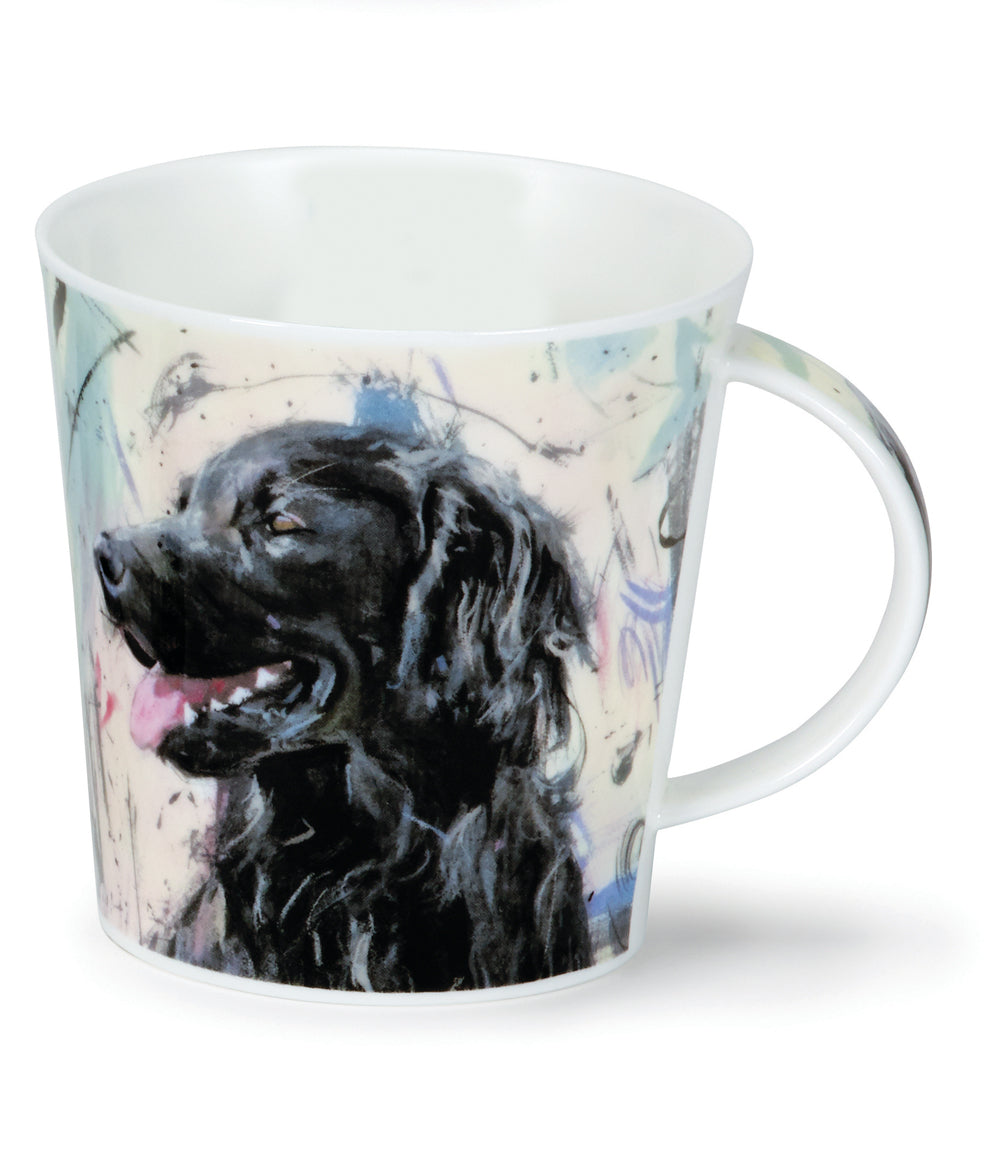 Dunoon Mugs - Cairngorm Dogs on Canvas: Black Flat Coat Retriever