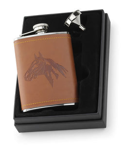 Embossed Faux Leather Horse Flask