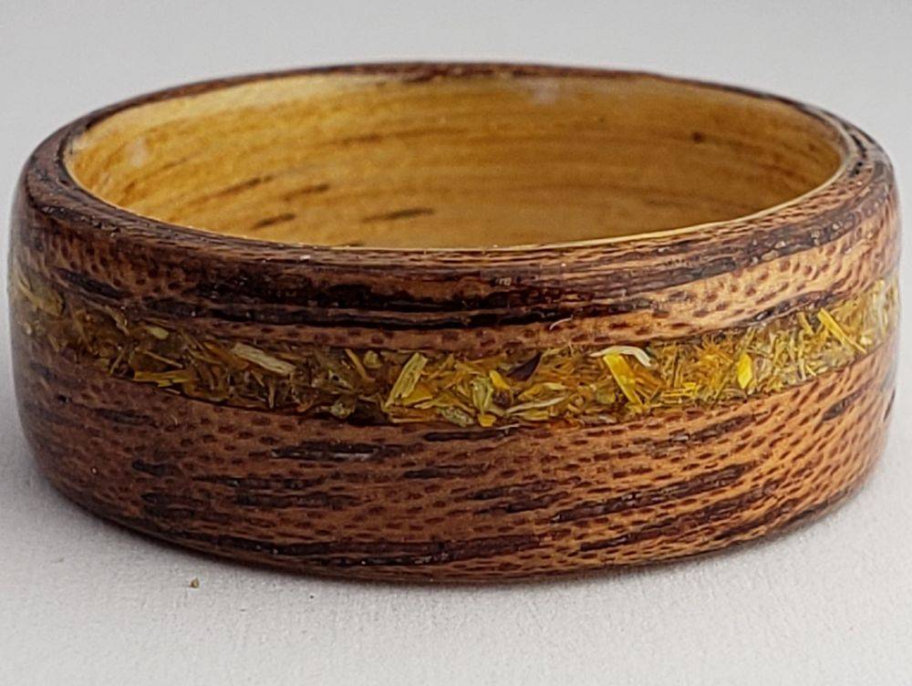 Flower Inlay Wooden Ring (Calendula)
