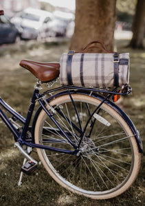 Recycled Wool Waterproof Picnic Blanket in Assorted Colours and Tartans and Leather Carrying Strap Set