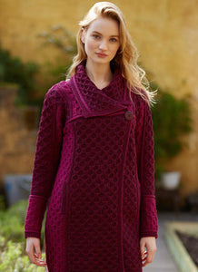 Irish Aran Wool Sweaters for Women made in Ireland: Two-Toned Single Button Plated Coat Sweater made from Merino Wool in Ireland. Buy online at Red Scarf Equestrian Canada